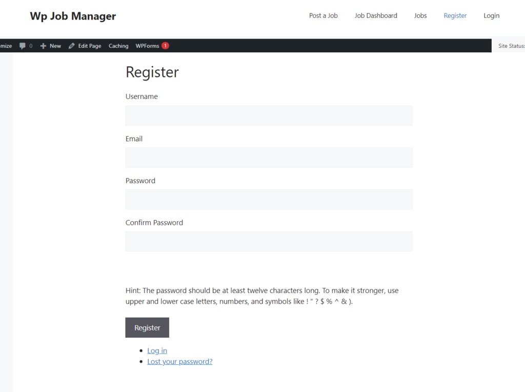 Registration/Login Page